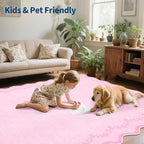 GarveeHome 6x9 Scalloped Area Rug Pink Washable Rugs for Living Room Bedroom, Soft Low Pile Non Slip Accent Floor Mat Solid Floral Print Throw Rug Farmhouse Indoor Carpet for Dorm Playroom