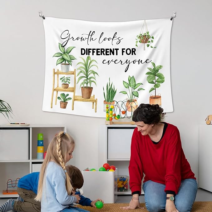 XLDLIOO Mental Health Wall Tapestry, Growth Looks Different for Everyone Motivational Wall Tapestry Hanging for Classroom, Inspirational Tapestries Decor Art for Therapy Counselor Office 40x30in