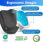 Seat Cushion, Gel Chair Cushions, Office Chair Cushions, Anti-Slip Bottom & Removable Cover Tailbone Pain Relief Cushion, Memory Foam Seat Cushion for Office, Wheelchair, Car (Grey)