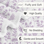 Floral Fuzzy Blanket Purple Floral Throw Blanket, Botanical Flowers Blankets, Soft, Flannel, Warm, Boho Flowers Bed Blankets All Season for Couch Bedroom Living Room 60X70 Inch