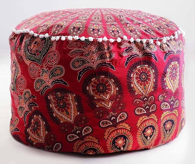 Large Mandala Medation Ottoman Pouf Cover Vintage Cotton Pouf Cover Traditional Hippie Cushion Cover Boho Living Room Decor Footstool Pet Dog Bed
