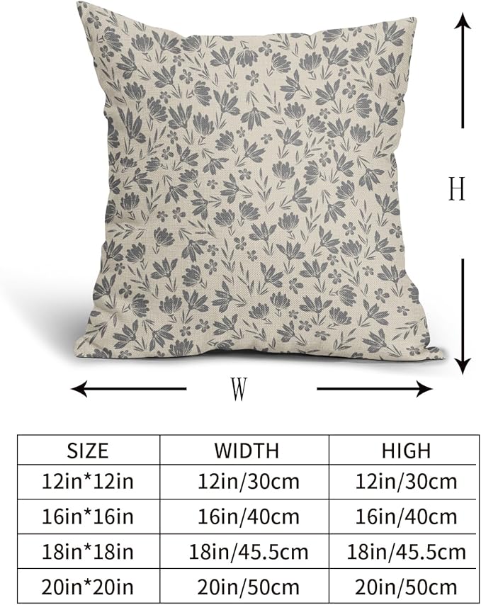 Grey Floral Pillow Covers 16x16 Set of 2 Vintage Rustic Old Style Cute Small Flower Gray Cream Print Decorative Outdoor Pillowcases Farmhouse Throw Cushion Case Decor for Couch Sofa Bed