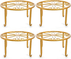 Tosnail 4 Pack 9" Small Gold Metal Plant Stands, Short Round Tabletop Planter Holder, Iron Planter Support for Indoor Outdoor Desk & Patio, Heavy Duty Low Flower Stands