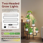 Corner Plant Stand with Grow Light - 6 Tier Plant Stand Indoor Square Metal Plant Shelf with Adjustable Light, Plant Organizer for Living Room, Graden, Home Decor (Brown)