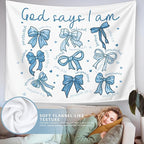 LIANGW Blue Bow Christian Tapestry, Bible Bow Aesthetic for Girls Bedroom for Dorm Room, Inspirational Christian Tapestries for Women, Faith - Based Blue Room Decor Aesthetic 50x60 inch