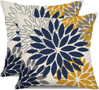 DFXSZ Blue Yellow Flower Pillow Covers 20x20 Inch Set of 2 Outdoor Throw Pillows Outdoor Waterproof Decor for Living Room Sofa Patio Funiture Garden Floral Polyester Pillow Covers 002Z20