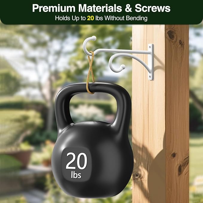 pickpiff 6-Inch Planter Hooks for Hanging Plants - Plant Hanger Hook Indoor Outdoor, Plant Wall Hooks, Brackets for Hanging Plants, Baskets, Wind Chime, Bird Feeder, Bird House (White, Metal, 2 Pack)