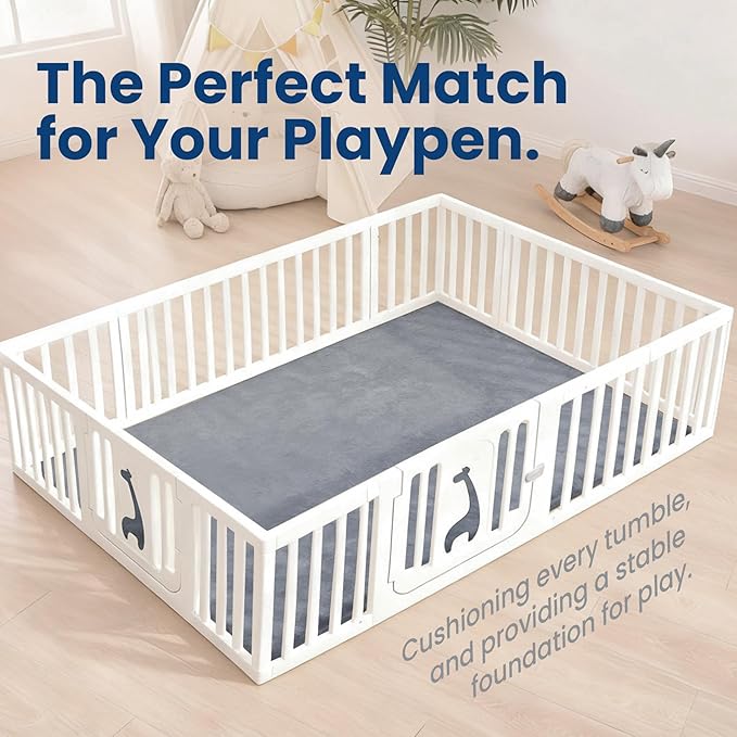 Baby Play Mat for Floor,Extra Large 59"×71" Playpen Mat for Tummy Time,Thicker Padded Elasti Foam Activity Mats,Water Repellent Ultra Soft Velvet,Non-Slip Backing Safe for Crawling(Dark Grey)