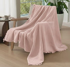 KyraHome 100% Organic Cotton Fall Throw Blankets for Adults, Girls, 60"x80", Plant Dyed, Breathable Lightweight Gauze Large Muslin Blankets for Women, Kids, Napping, All Season (Soft Pink)