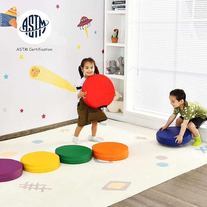 6 Pcs Round Floor Cushions for Kids, 15'' Soft Foam Floor Seating w/Handles, Colored Flexible Seating for Classroom Elementary, Story Time, Kindergarten, Daycare, Preschool & Nursery
