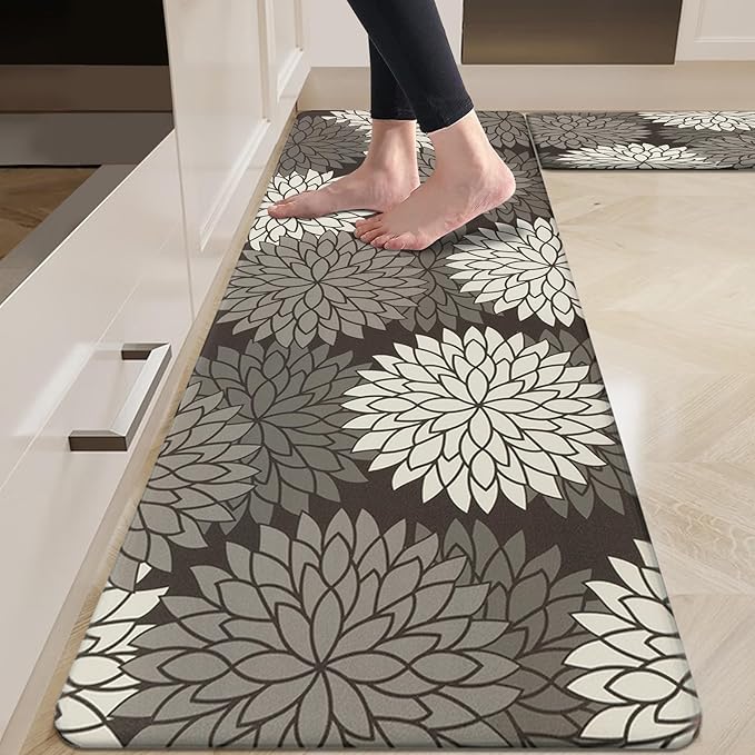 HEBE Anti Fatigue Kitchen Rug Sets 2 Piece Non Slip Kitchen Mats for Floor Cushioned Kitchen Rugs and Mats Waterproof Comfort Standing Mat Runner for Kitchen,Home Office,Sink,Laundry