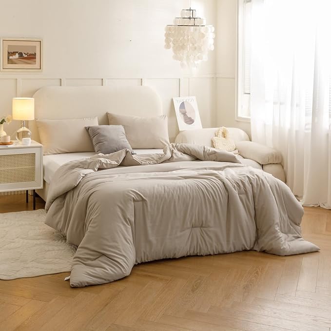 ROSGONIA Oversized King Comforter Oatmeal, 3pcs(1 Boho Comforter & 2 Pillowcases), Lightweight Oversized King Size Comforter Sets All Season Bedding