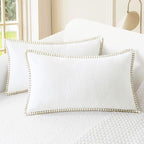 CaliTime Throw Pillow Covers Decorative 12 X 20 Inches Pack of 2 Cotton Thread Stitching Edges Solid Dyed Soft Chenille Cushion Cases for Couch Sofa Bed Living Room Farmhouse True White