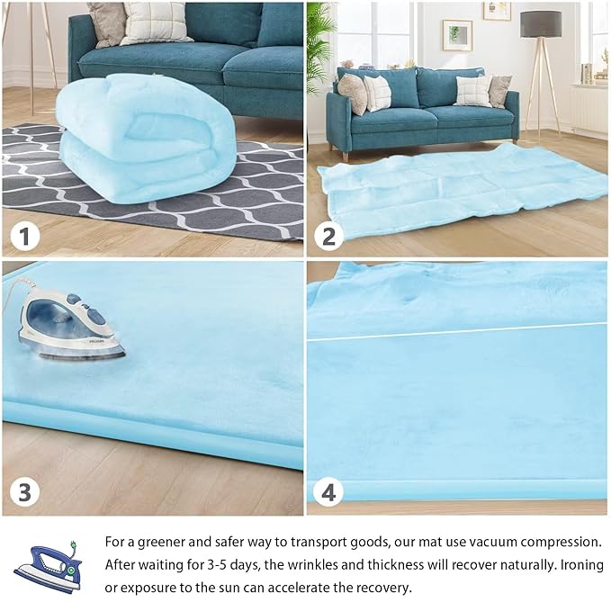 Baby Play Mat for Floor Nursery Muscle Area Rug Playroom Rug 47"x47" Memory Foam 1.3" Thick Crawling Mat for Babies,Toddlers, Infants,Kids(Ice Blue)