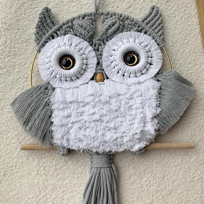 ACEDSGN Macrame Owl Wall Hanging Boho Hippy Decor, Handmade Tapestry Fiber Art Wall Decor for Nursery Bedroom Living Room, Sustainable Gift for Owl Lovers & Nature Fans
