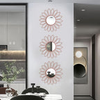 3 Pack Metal Mirrors for Wall Sunburst Wall Mirrors Home Décor Decorative Hanging Wall Art for Living Room Bedroom Entryway (Pink, Flowers)