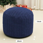 Round Stuffed Pouf Ottoman for Foot Rest, Storage Ottoman Pouf Foot Stool Cushion, Faux Fur Poufs with Foam Chunk Filling, 20 X 15 Inch Floor Chair for Living Room Bedroom Home Decor, Navy Blue