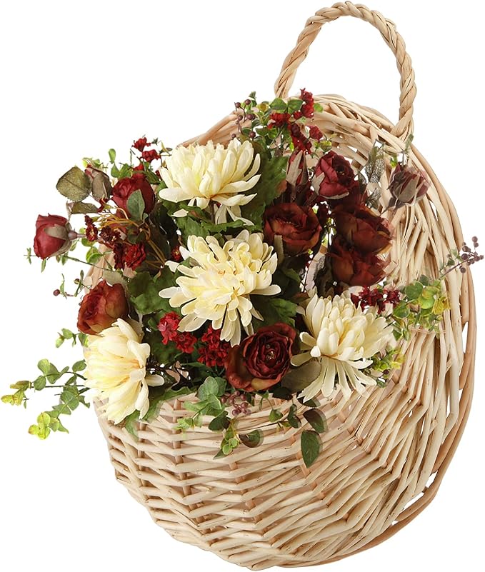 Elsjoy Hanging Wicker Woven Basket for Plants, Decorative Wall Hanging Rattan Basket Flower Planter Baskets for Home, Garden (𝐏𝐥𝐚𝐧𝐭 𝐍𝐨𝐭 𝐈𝐧𝐜𝐥𝐮𝐝𝐞𝐝)
