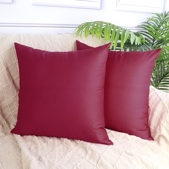 4-Pack 100% Cotton Comfortable Solid Decorative Throw Pillow Case,Thmyo Square Cushion Cover Pillowcase Sublimation Blank Pillow Covers DIY Throw Pillowcase for Sofa(24x24 inch/ 60x60cm,Wine red)