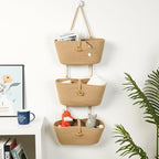 DULLEMELO Hanging Baskets for Organizing, Jute 3-Tier Woven Hanging Wall Baskets for Storage, Decorative Hanging Storage Basket with Button Strap,Over The Door Basket with Door Hooks