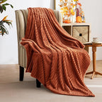 MIULEE Rust Throw Blanket 3D Ribbed Jacquard Fleece Flannel Velvet Plush Decorative Bed Blanket (Throw, 50" x 60") - Super Soft, Lightweight, Warm and Cozy for Couch Sofa Fall Home Decor