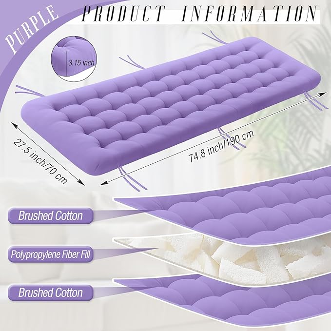 Long Floor Cushion Large Floor Cushion with Brushed Cotton 74.8 x 27.5 x 3.15 in Jumbo Lounger Pillow for Outdoor Indoor Bay Window Meditation Yoga Reading Sleeping(1 Pc,Purple)