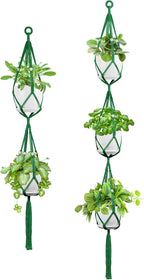 USLAI Macrame Plant Hanger Indoor Outdoor, Up to 4-15 inch Pot, Heavy 20lb Planters, Extra Long Strong Hanging Planter Basket Holder, Boho Home Decor, 49+72 Inch, Green (POTS NOT Included)