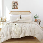 ROSGONIA Oversized King Comforter 120x120, 3pcs Super King Comforter (1 Beige Comforter & 2 Pillowcases) Lightweight Warm Bedding Set Blanket Quilt