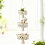 3 Tier Hanging Fruit Basket, Macrame Hanging Basket for Fruit and Vegetable Storage, Cotton Rope Woven Baskets, Boho Wall Baskets Organizing Hanging Plant Holder for Indoor Kitchen Decor