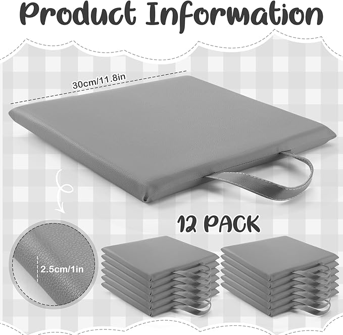Suzile 12 Pcs 12'' Square Floor Cushions for Kids Classroom Flexible Floor Seating Elementary with Handles Classroom Carpet Cushions for Adults Toddlers Daycare Preschool School