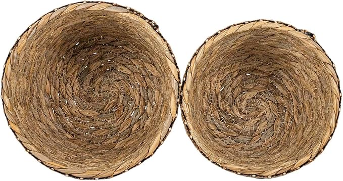 Foreside Home and Garden Set of 2 Embroidered Rim Baskets Natural Seagrass & Jute by Foreside Home & Garden