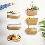 DULLEMELO Hanging Storage Basket for Organizing, 3-Tier Over The Door Organizer, Woven Wall Basket Decor Hanging Baskets for Storage, Versatile Storage for Every Room‌, White&Jute