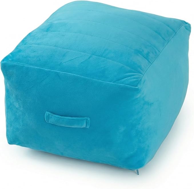 MeMoreCool Square Stuffed Pouf Ottoman Foot Rest, Floor Pouf Foot Stool with Foam Chunk Filling, Soft Stuffed Ottoman Footrest for Living Room, Blue