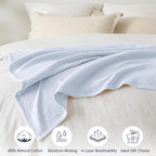 PHF 100% Cotton Muslin Blanket Twin XL Size 66"x90", 4-Layer Lightweight Gauze Throw, Breathable Cloud-Soft Minimalist Blanket for Bed, Couch, Camping & Baby, Ancient Water, Ideal Gift