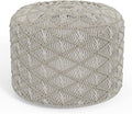 SIMPLIHOME Coates Contemporary Round Macrame Pouf in Cloud Grey Cotton for the Living Room, Bedroom and Kids Room