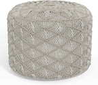 SIMPLIHOME Coates Contemporary Round Macrame Pouf in Cloud Grey Cotton for the Living Room, Bedroom and Kids Room