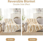 Snuggle Sac Beige Boho Throw Blanket, 50x60 Soft Reversible Fuzzy Knit Throw for Couch, Sofa, Bed, Travel, Cozy Plush Microfiber Blanket for Neutral Home Decor & Gifts