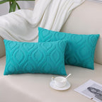 decorUhome Cozy Textured Throw Pillow Covers 12x20 Inch Set of 2, Soft Plush Faux Wool Turquoise Accent Couch Pillow Covers for Modern Farmhouse Sofa Bed Living Room