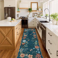Lahome Floral Washable Runner Rug, 2'6''x8' Soft Hallway Runner Rug Non Slip, Boho Ultra-Thin Kitchen Runners for Hallways with Rubber Backing Carpet for Laundry Bedroom Bathroom Flore (Navy Blue)