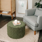 Fluffy Round Ottoman Pouf with All-in-One Foam Filling 20" x 14" Furry Ottoman Foot Rest Foot Stool for Living Room or Bedroom (Green)