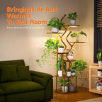 Bstrip 63 Inch Plant Stand with Grow Light, 7-Tier Indoor Plant Shelf with Hanging Hooks, Decor Corner Plant Stand for Living Room & Patio, Gold