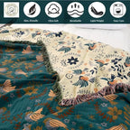 Boho Blanket for Bed 100% Cotton Bohemian Throw Blankets Ultra Soft Woven Muslin Decorative Blankets All Seasons Vintage Quilt Knitted Blanket for Sofa Chair(Blue, 50"x60")