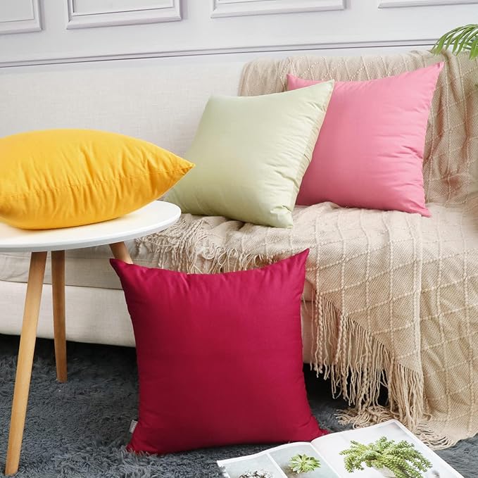 4-Pack Cotton Comfortable Solid Decorative Throw Pillow Case Square Cushion Cover Pillowcase (Cover Only,No Insert)(20x20inch/50x50cm, Yellow)