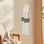 LB Boho Leaf Small Macrame Wall Hanging Green and Beige Hand Woven Cotton Tapestry Wall Art with Wood beads Modern Aesthetic Wall Decor for Home, Bedroom, Living Room