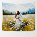 bitCNY Jesus Embracing Woman Tapestry 60x50 Inches – Inspirational Christian Wall Art, Flower Field Tapestry for Bedroom Living Room, Faith and Hope Decor