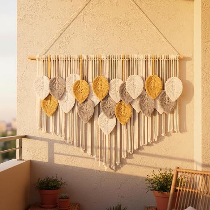 Tempospark Large Macrame Tapestry Wall Hanging, Boho Leaves Tassels Tapestries Wall Decor for Living Room, Bedroom, Dining Room, Nursery, Hallway, Balcony 39x29.5 Inch