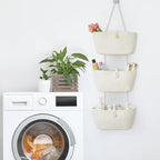 TeoKJ Over the Door Hanging Baskets with Wooden Button, 3-Tier Wall-Mounted Decorative Nursery Kitchen Baskets, White