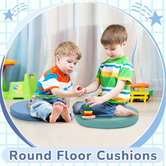 Juexica 8 Pcs Extra Thick Flexible Seating Floor Cushions Assorted Colored Floor Pillow Classroom Seat Cushions Soft Classroom Seating for Kids Learning Daycare School Chair(Blue Series)