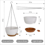 Hanging Plant Pots 12 inch Set of 2, Self Watering Hanging Planters with Drainage Holes, Indoor Outdoor Plastic Flower Pots with Hanging Chains for Balcony, Porch, Garden, Home Décor, White