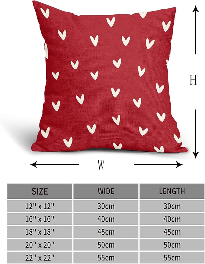 Kawani Valentines Day Pillow Covers 20X20 Inch Red White Hearts Valentine Decorative Square Pillow Cases Set of 2 Valentine's Day Wedding Anniversary Throw Pillows Home Decor for Sofa Bedroom Couch